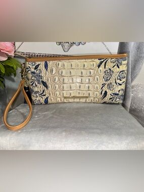 Brahmin Kayla Floral Embossed Leather Wristlet Clutch.